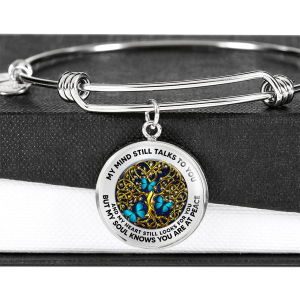 JL2407004 My Mind Still Talks To You Blue Butterflies Gold Celtic Tree Of Life And Galaxy Circle Adjustable Luxury Bangle with Back Engraving