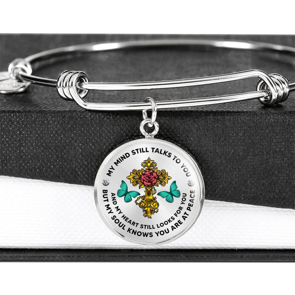 JL2107002 My Mind Still Talks To You  Turquoise Butterflies Rose Golden Cross Circle Adjustable Luxury Bangle with Back Engraving