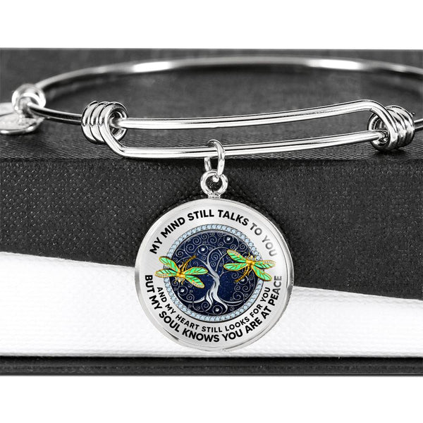 JL2207011 My Mind Golden Dragonflies Silver Tree Of Life Circle Adjustable Luxury Bangle with Back Engraving