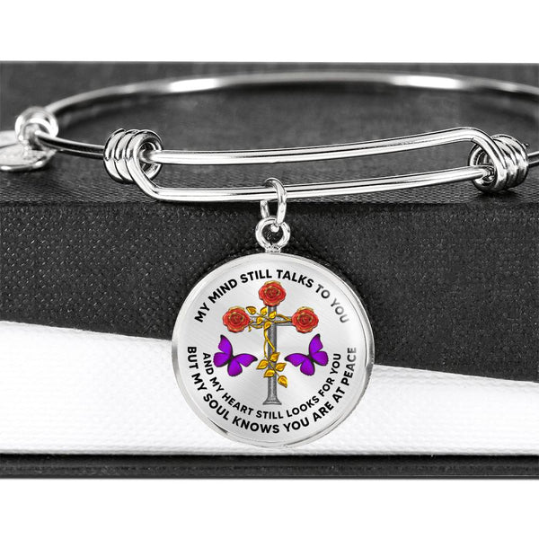 JL2107018 My Mind Still Talks To You  Purple Butterflies Three Red Rose Cross Circle Adjustable Luxury Bangle with Back Engraving