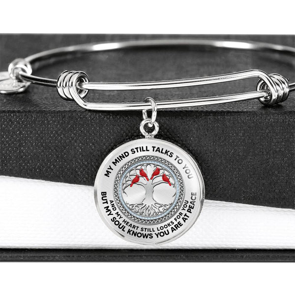 JL2207007 My Mind Red Cardinals Silver Tree Of Life Circle Adjustable Luxury Bangle with Back Engraving