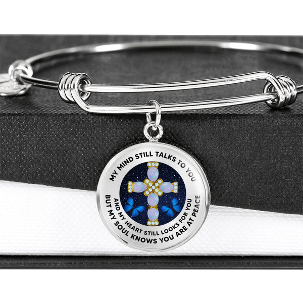 JL2107025 My Mind Still Talks To You  Blue Butterflies Rose Opal Cross Circle Adjustable Luxury Bangle with Back Engraving