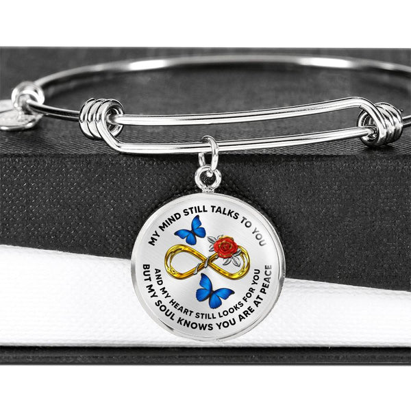 JL2107029 My Mind Still Talks To You  Blue Butterflies Rose Infinity Golden Circle Adjustable Luxury Bangle with Back Engraving
