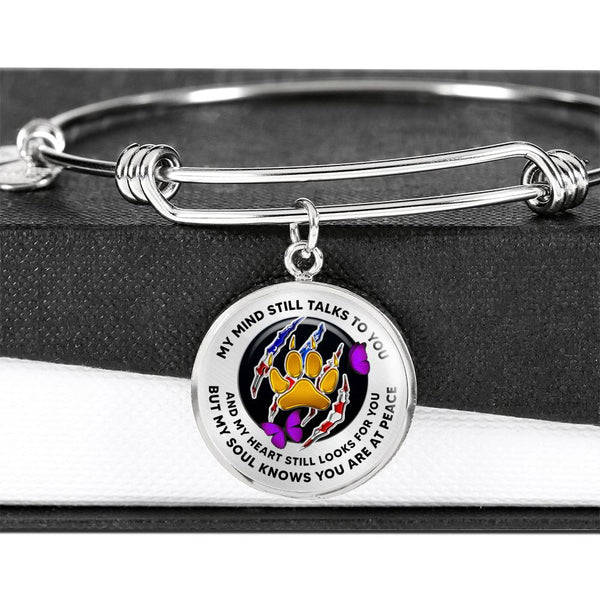 JL1807009 My Mind Still Talks To You Purple Butterflies Golden Paws And American Claw Circle Adjustable Luxury Bangle with Back Engraving