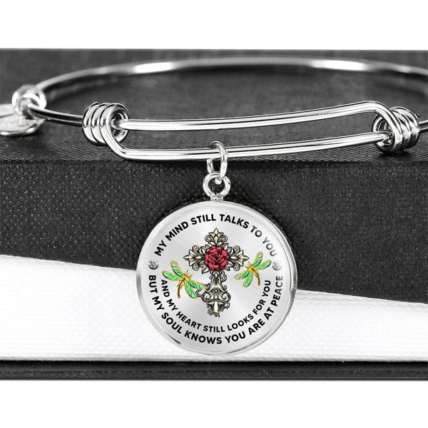 JL2107001 My Mind Still Talks To You Golden Dragonflies Rose Cross Circle Adjustable Luxury Bangle with Back Engraving