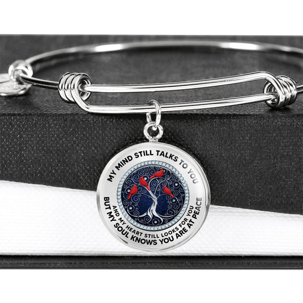 JL2207011 My Mind Red Cardinals Silver Tree Of Life Circle Adjustable Luxury Bangle with Back Engraving