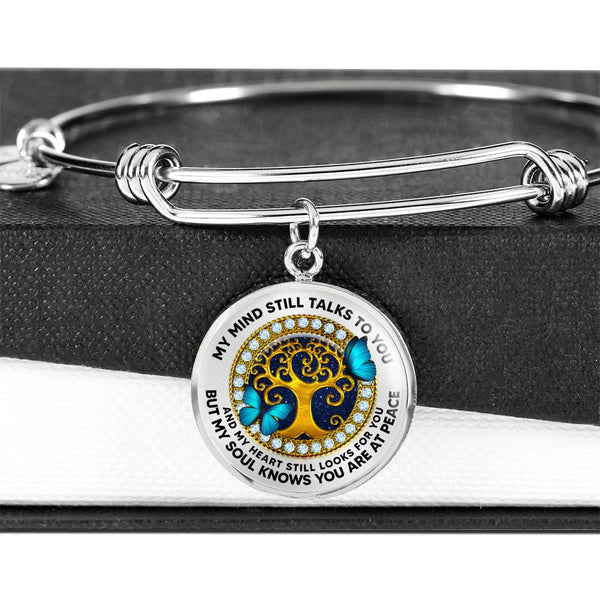 JL2407020 My Mind Still Talks To You Blue Butterflies And Golden Tree Of Life With Galaxy Circle Adjustable Luxury Bangle with Back Engraving