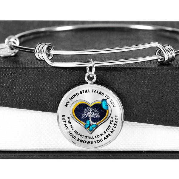 JL1407022 My Mind Still Talks To You Turquoise Butterflies Tree Of Life And Heart Circle Adjustable Luxury Bangle with Back Engraving