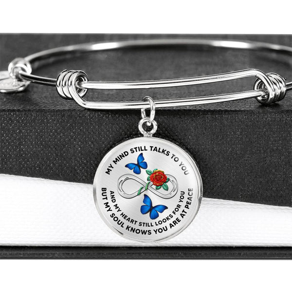 JL2107027 My Mind Still Talks To You  Blue Butterflies Rose Infinity Silver Circle Adjustable Luxury Bangle with Back Engraving