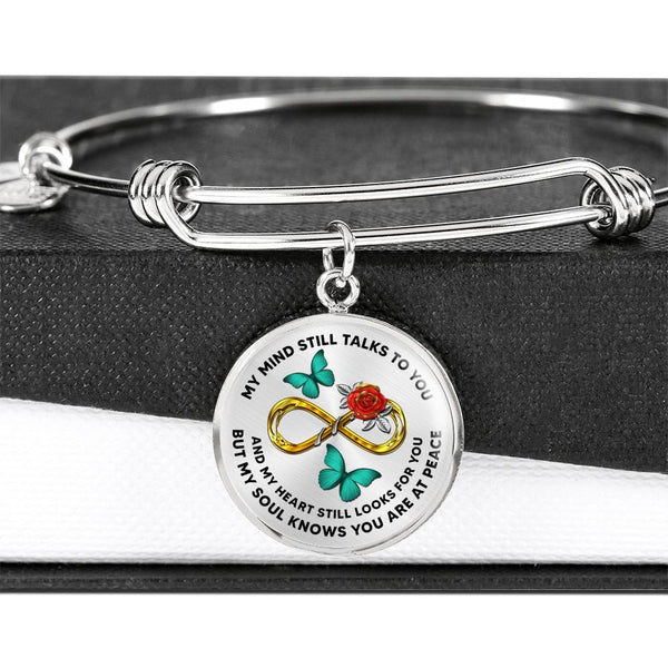 JL2107010 My Mind Still Talks To You  Turquoise Butterflies Rose Infinity Golden Circle Adjustable Luxury Bangle with Back Engraving