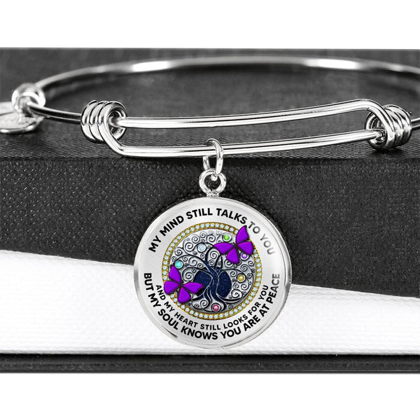 JL2207040 My Mind Purple Butterflies Silver Tree Of Life With Birthstone Circle Adjustable Luxury Bangle with Back Engraving