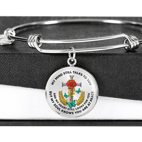 JL2107003 My Mind Still Talks To You  Turquoise Butterflies Red Rose Cross Circle Adjustable Luxury Bangle with Back Engraving