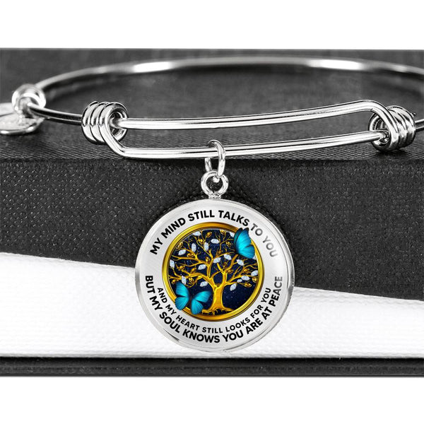 JL2307004 My Mind Blue Butterflies Golden Tree Of Life And Galaxy Circle Adjustable Luxury Bangle with Back Engraving