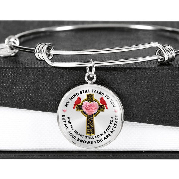 JL2007005 My Mind Still Talks To You Red Cardinals Rose Golden Cross And Galaxy Circle Adjustable Luxury Bangle with Back Engraving