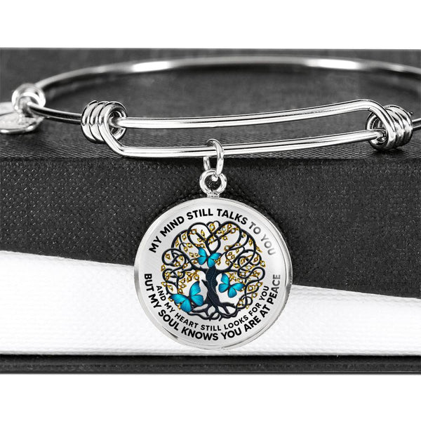 JL2407007 My Mind Still Talks To You Blue Butterflies Black Celtic Tree Of Life Circle Adjustable Luxury Bangle with Back Engraving