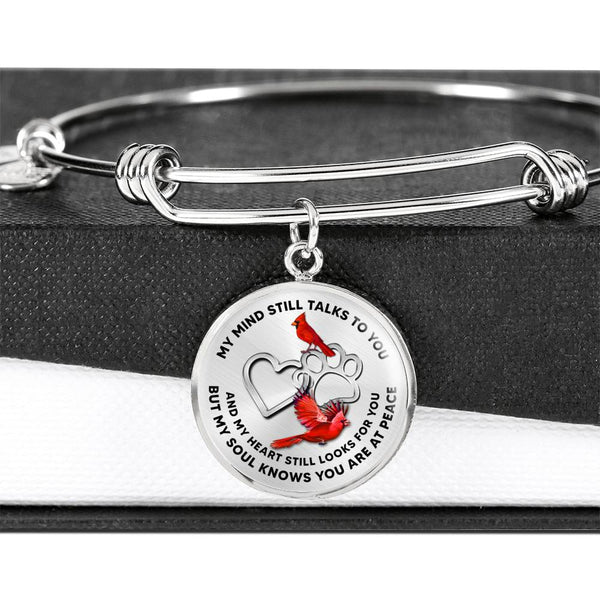 JL1807005 My Mind Still Talks To You Red Cardinals Silver Heart Paws Circle Adjustable Luxury Bangle with Back Engraving