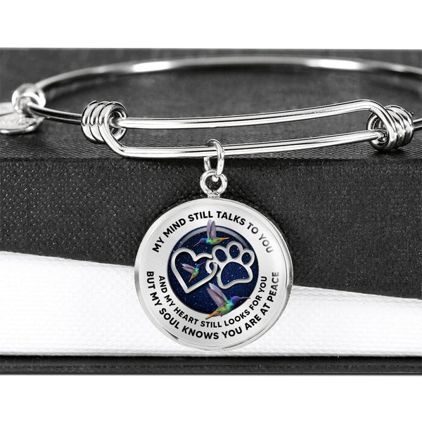JL1807007 My Mind Still Talks To You Hummingbirds Silver Heart Paws And Galaxy Circle Adjustable Luxury Bangle with Back Engraving