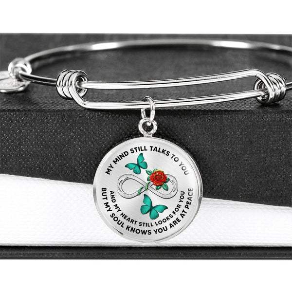 JL2107009 My Mind Still Talks To You  Turquoise Butterflies Rose Infinity Silver Circle Adjustable Luxury Bangle with Back Engraving