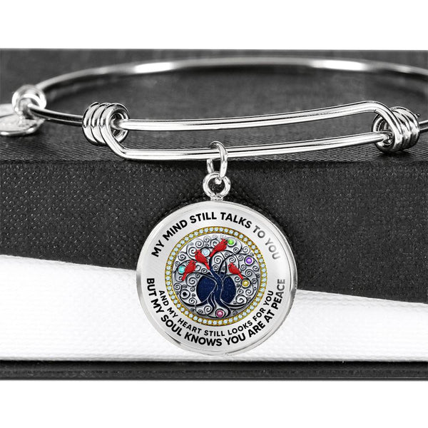 JL2207013 My Mind Red Cardinals Silver Tree Of Life With Birthstone Circle Adjustable Luxury Bangle with Back Engraving