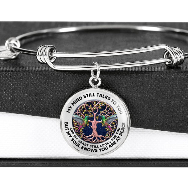 JL2407124 My Mind Still Talks To You Green Hummingbirds Rose Gold Celtic Tree Of Life And Galaxy Circle Adjustable Luxury Bangle with Back Engraving