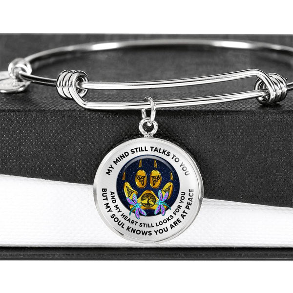 JL1807006 My Mind Still Talks To You Turquoise Dragonflies With Golden Celtic Knot Paws And Galaxy Circle Adjustable Luxury Bangle with Back Engraving