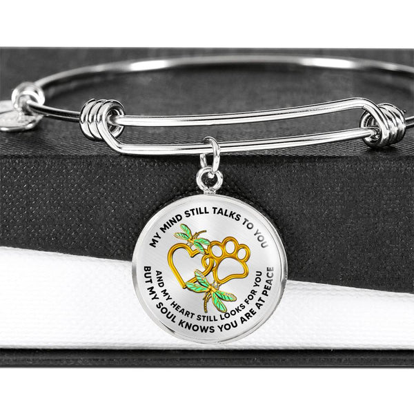JL1807014 My Mind Still Talks To You Gold Dragonflies With Golden Heart Paws Circle Adjustable Luxury Bangle with Back Engraving
