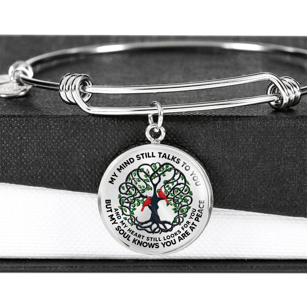 JL2407102 My Mind Still Talks To You Red Cardinals Black Celtic Tree Of Life Green Leaf Circle Adjustable Luxury Bangle with Back Engraving