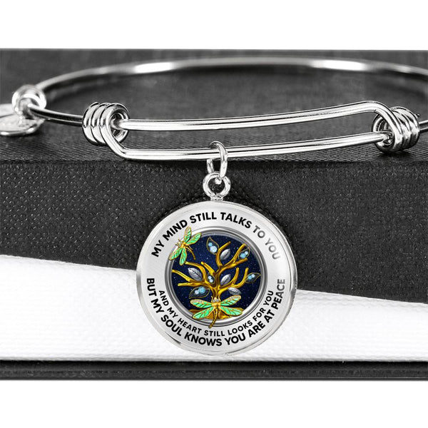 JL2207009 My Mind Golden Dragonflies Gold Diamond Tree Of Life And Galaxy  Circle Adjustable Luxury Bangle with Back Engraving