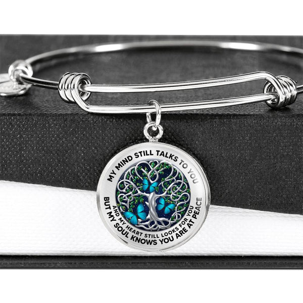 JL2407009 My Mind Still Talks To You Blue Butterflies Celtic Tree Of Life Green Leaf And Galaxy Circle Adjustable Luxury Bangle with Back Engraving