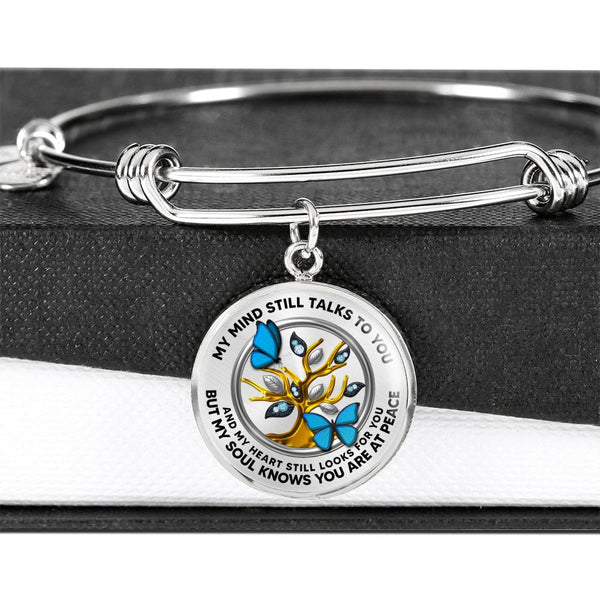 JL2207029 My Mind Blue Butterflies Gold Diamond Tree Of Life  Circle Adjustable Luxury Bangle with Back Engraving
