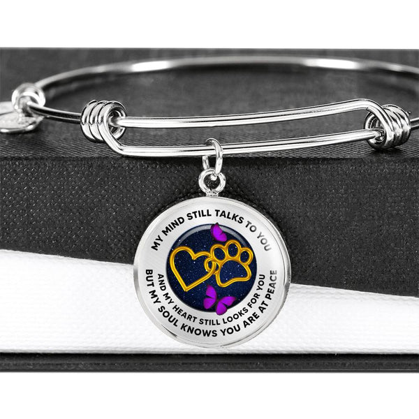 JL1807035 My Mind Still Talks To You Purple Butterflies Golden Heart Paws And Galaxy Circle Adjustable Luxury Bangle with Back Engraving