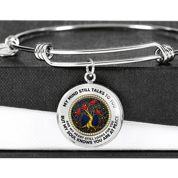 JL2207010 My Mind Red Cardinals Golden Tree Of Life Circle Adjustable Luxury Bangle with Back Engraving