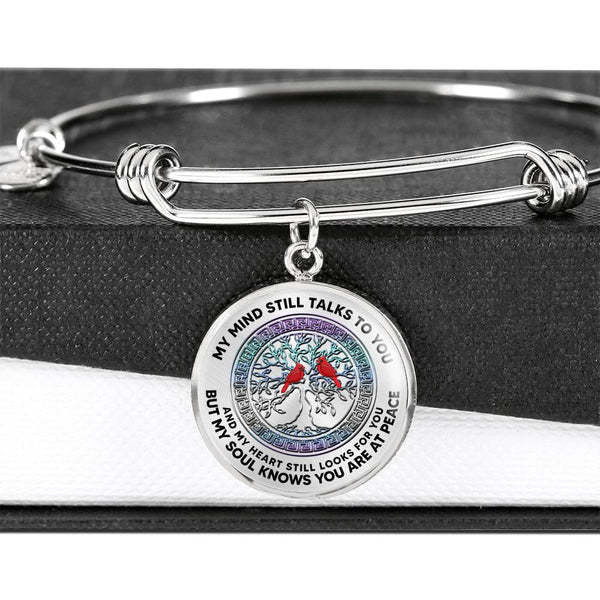 JL2407109 My Mind Still Talks To You Red Cardinals And Metal Tree Of Life Circle Adjustable Luxury Bangle with Back Engraving