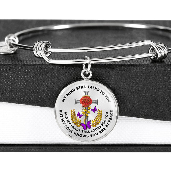 JL2107015 My Mind Still Talks To You  Purrple Butterflies Red Rose Cross Circle Adjustable Luxury Bangle with Back Engraving