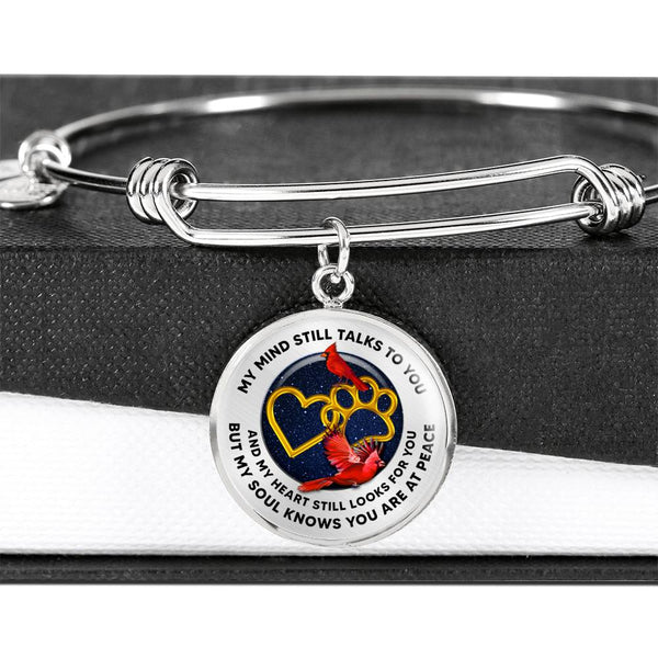 JL1807006 My Mind Still Talks To You Red Cardinals Golden Heart Paws And Galaxy Circle Adjustable Luxury Bangle with Back Engraving