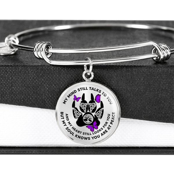 JL1807015 My Mind Still Talks To You Purple Butterflies Celtic Knot Paws Circle Adjustable Luxury Bangle with Back Engraving