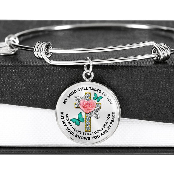 JL2007005 My Mind Still Talks To You Turquoise Butterflies Rose Golden Cross Circle Adjustable Luxury Bangle with Back Engraving