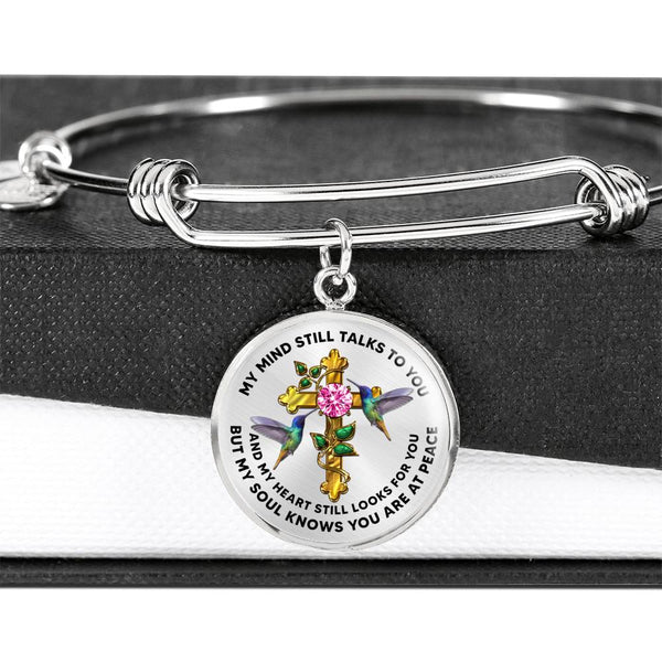 JL2107007 My Mind Hummingbird Golden Cross Ruby Circle Adjustable Luxury Bangle with Back Engraving