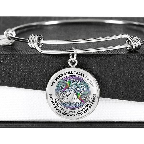 JL2407133 My Mind Still Talks To You Green Hummingbirds And Metal Tree Of Life Circle Adjustable Luxury Bangle with Back Engraving