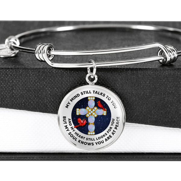 JL2107008 My Mind Still Talks To You Red Cardinals Rose Opal Cross Circle Adjustable Luxury Bangle with Back Engraving