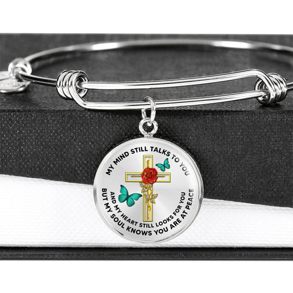 JL2107005 My Mind Still Talks To You  Turquoise Butterflies Rose Double Cross Circle Adjustable Luxury Bangle with Back Engraving