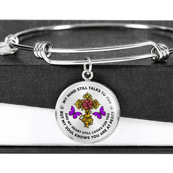 JL2107014 My Mind Still Talks To You  Purple Butterflies Rose Golden Cross Circle Adjustable Luxury Bangle with Back Engraving
