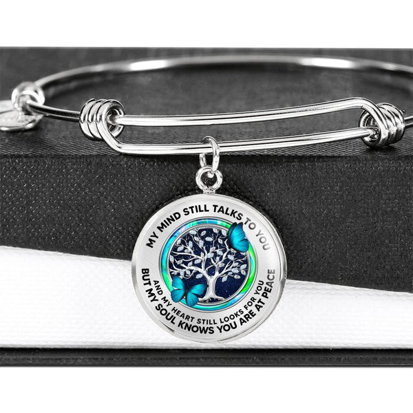 JL2307006 My Mind Blue Butterflies Opal Circle Silver Tree Of Life And Galaxy Circle Adjustable Luxury Bangle with Back Engraving