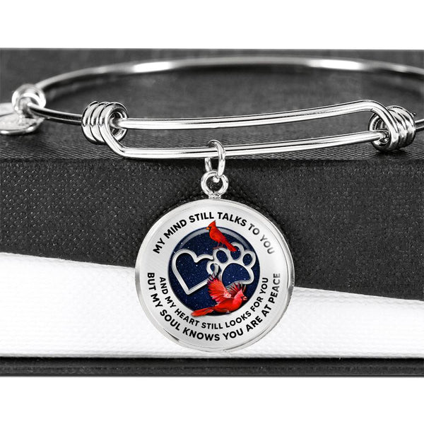 JL1807004 My Mind Still Talks To You Red Cardinal Silver Heart Paws And Galaxy Circle Adjustable Luxury Bangle with Back Engraving