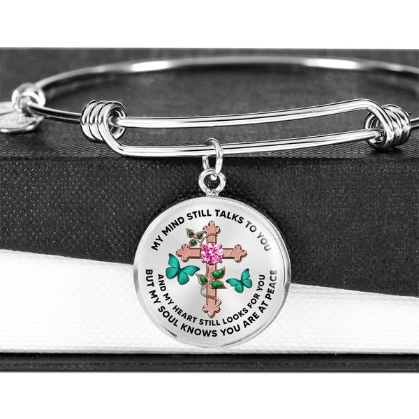 JL2107006 My Mind Still Talks To You  Turquoise Butterflies Rose Gold Cross Ruby Circle Adjustable Luxury Bangle with Back Engraving