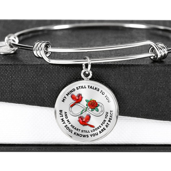 JL2107009 My Mind Still Talks To You Red Cardinals Rose Infinity Silver Circle Adjustable Luxury Bangle with Back Engraving