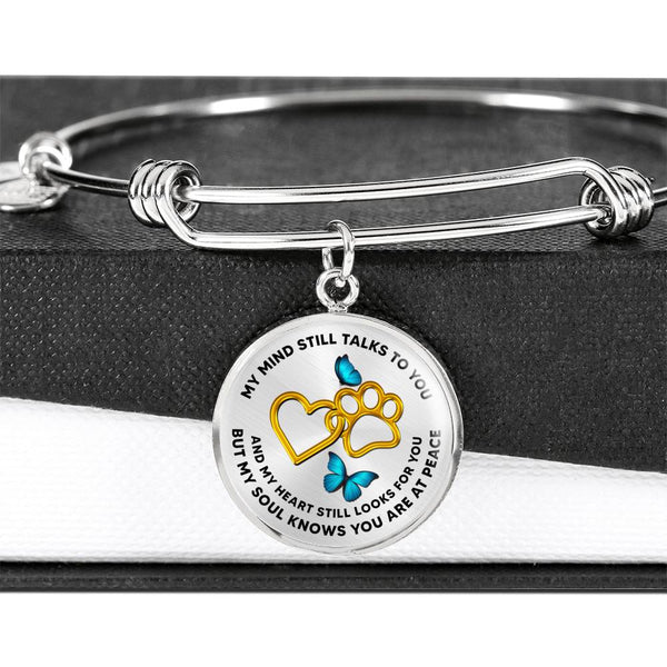 JL1807007 My Mind Still Talks To You Turquoise Butterflies Golden Heart Paws Circle Adjustable Luxury Bangle with Back Engraving