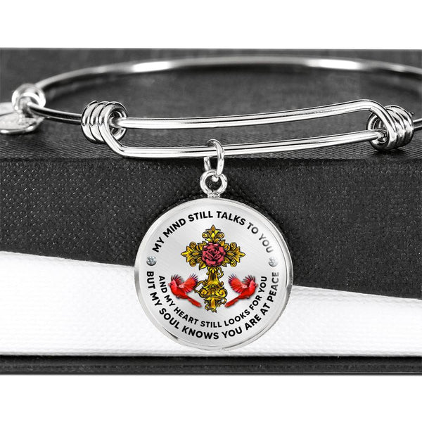 JL2107002 My Mind Still Talks To You Red Cardinals Rose Golden Cross Circle Adjustable Luxury Bangle with Back Engraving