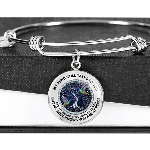 JL2207011 My Mind Hummingbird Silver Tree Of Life Circle Adjustable Luxury Bangle with Back Engraving