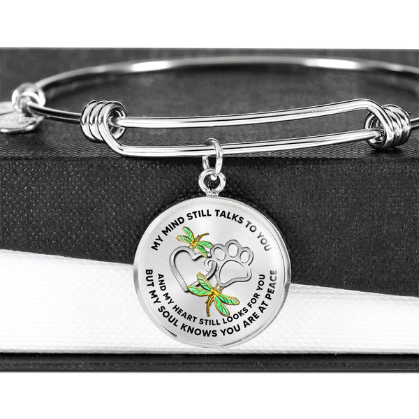 JL1807010 My Mind Still Talks To You Golden Dragonflies Silver Heart Paws Circle Adjustable Luxury Bangle with Back Engraving
